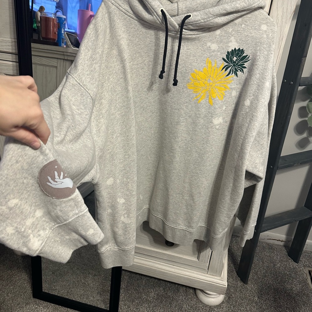 Gray Hoodie with Floral Design